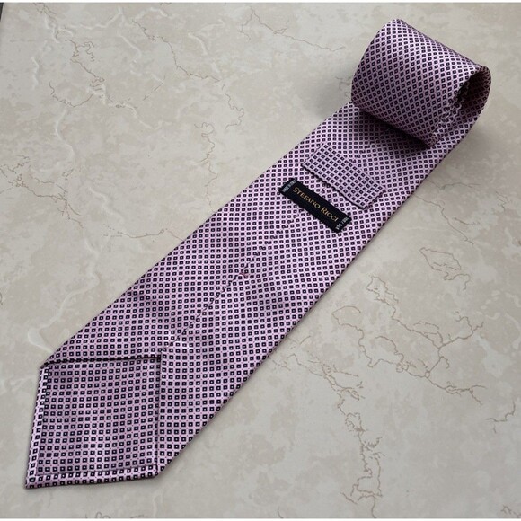 Stefano Ricci Seven Fold Tie Men's Pink & Black Geometric 100% Silk Tie 4"/58” - Picture 1 of 8
